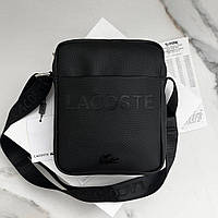 Мужская сумка через плечо Lacoste черный брендовая планшетка с плечевым ремнем в подарочной упаковке