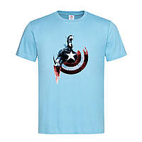 Голубая мужская/унисекс футболка С принтом Капитан Америка (12-2-7-1-блакитний)