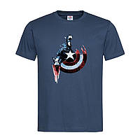Темно-синяя мужская/унисекс футболка С принтом Капитан Америка (12-2-7-1-темно-синій)