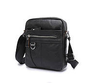 Мужская кожаная черная сумка через плечо Leather сумка-планшетка из натуральной кожи барсетка мужская