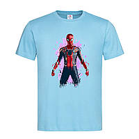 Голубая мужская/унисекс футболка С принтом Человек паук (12-2-8-1-блакитний)