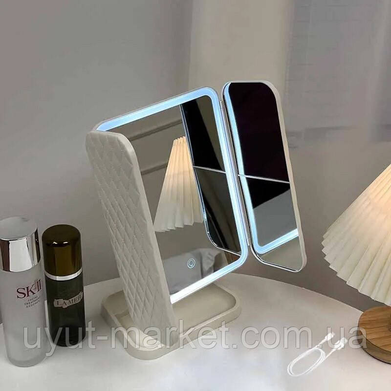 Потрійне дзеркало для макіяжу з LED підсвічуванням WX-810, розумне дзеркало візажиста USB