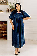 Легка темно-синя сукня вільного крою FREE SIZE (на ОГ 120-135 см) з зав'язками ззаду і вишивкою спереду №214-3