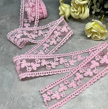 Декоративна стрічка з вишивкою, 35 мм, колір рожевий, метр, Рожевий