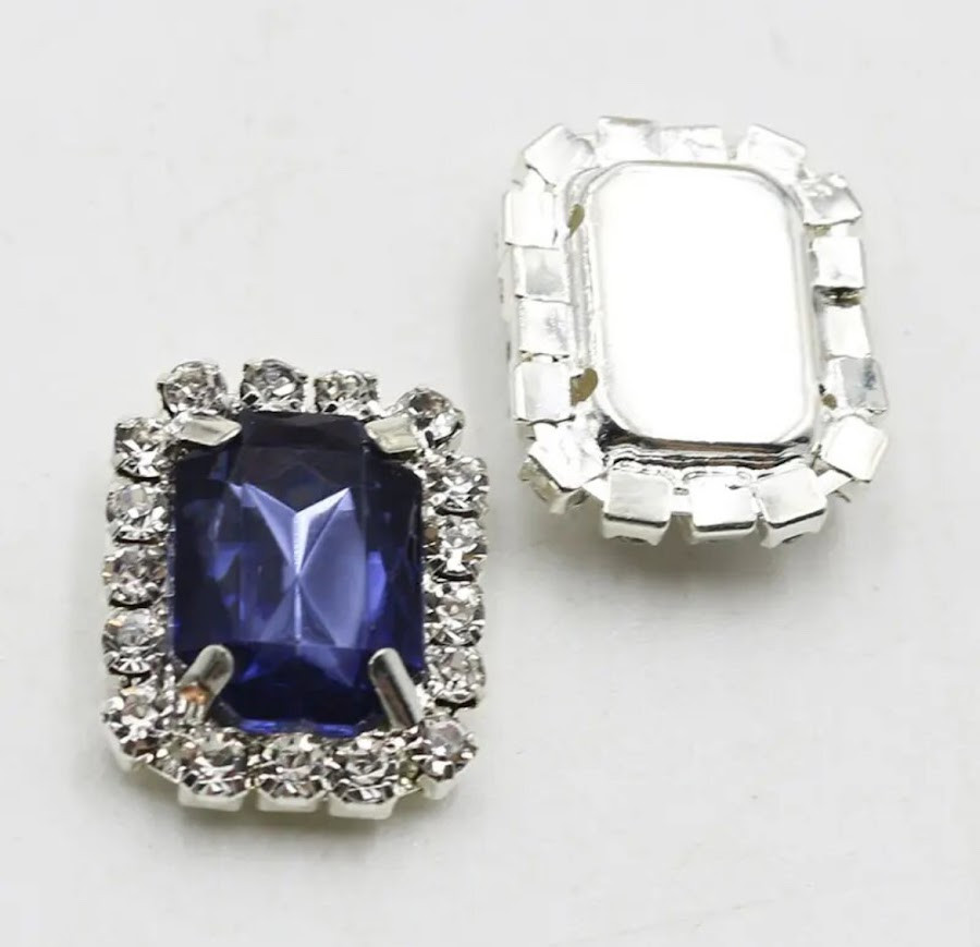 Стразовий декор 20*16 мм (декор пришивний), колір каменю-темно-синій, шт, Темно-синій, фото 1