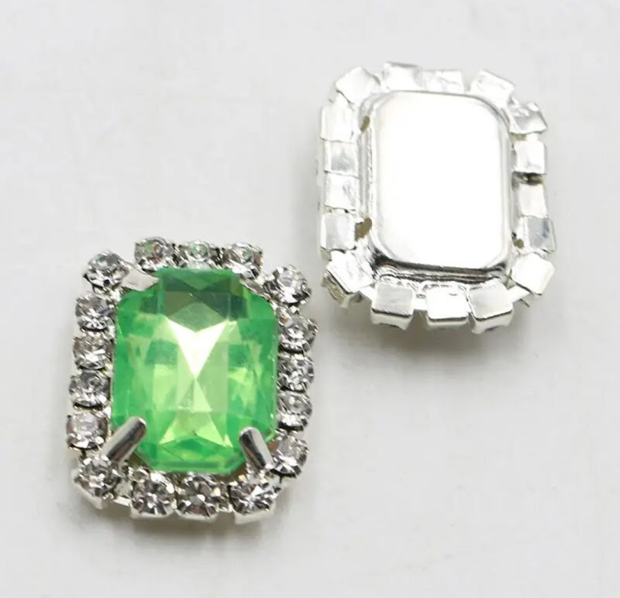 Стразовий декор 20*16 мм, (декор пришивний), колір каменю-салатовий, шт, Салатовий, фото 1