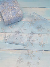 Фатин "Сніжинка", ширина 6 см, блакитний + срібло, метр, Блакитний