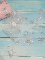 Фатин "Снежинка", ширина 6 см, розовый серебро, метр, Рожевий