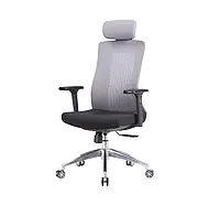 Кресло офисное на колесах с подголовником Савона серое компьютерное из ткани с нагрузкой до 120 кг
