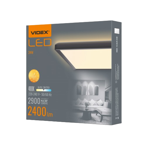 LED Світильник квадратний з декоративною підсвіткою 24W 4000К 220V чорний VL-DL3S-244B Videx
