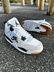 Чоловічі кросівки Nike SB Air Jordan 4 Retro White Взуття Найк Джордан Ретро IV білі з сірим