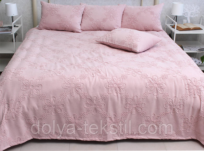 Покривало бавовняне з вишивкою 160х240 ТМ PrimaTeks Mystery pink