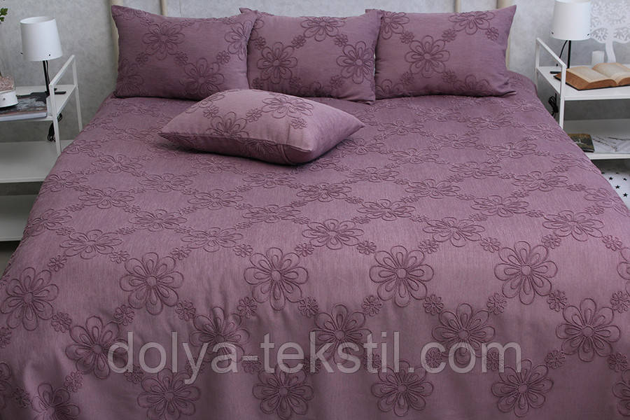 Покривало бавовняне з вишивкою 160х240 ТМ PrimaTeks Mystery violet