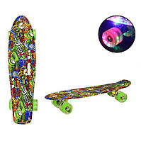 Toys Дитячий скейт, пінні борд 22" SC20428 (RL7T) принтований, колеса PU зі світлом, дека PP, 56*15 см