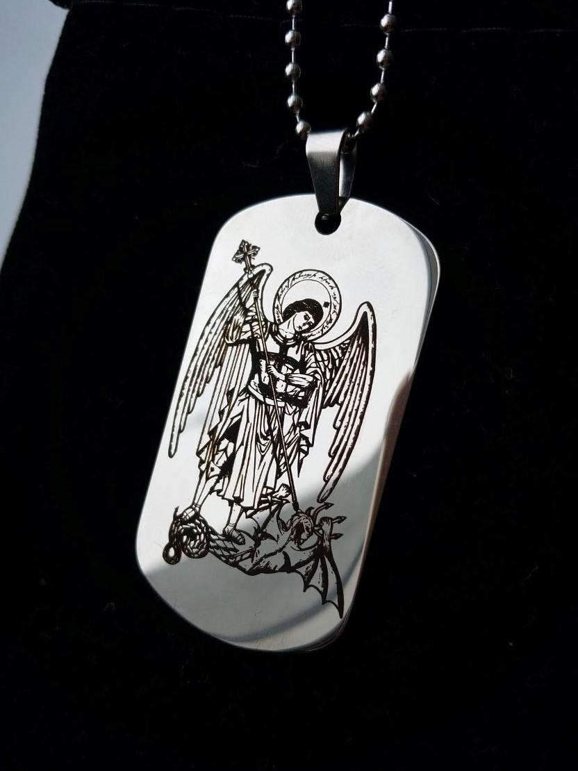 Армійський жетон з гравіюванням ікони Святий Георгій Побідоносець і молитвою, ювелірна сталь