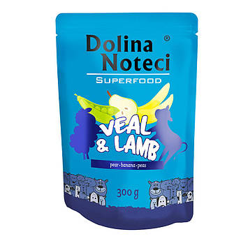 Пауч, вологий корм для дорослих собак з телятиною та бараниною, Dolina Noteci Superfood 400 гр