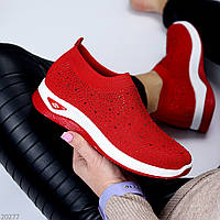 Яркие красные текстильные женские кроссовки в стразах цвет на выбор доступная цена