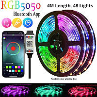 LED лента RGB 5050 4 м с Bluetooth, управление через телефон, 5V usb 4 метра