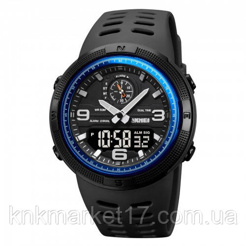 Водостійкий годинник (50 м) з подвійним часом Skmei 1655BUBK Black-Blue, фото 1