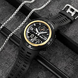 Водостійкий годинник (50 м) з подвійним часом Skmei 1655GDBK Gold-Black, фото 4