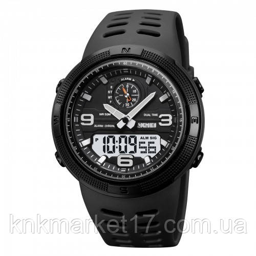 Водостійкий годинник (50 м) з подвійним часом Skmei 1655BKWT Black-White, фото 1