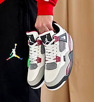 Мужские кроссовки Nike PSG Air Jordan 4 Paname Найк Джордан 4 белые с фиолетовым кожа нубук демисезон