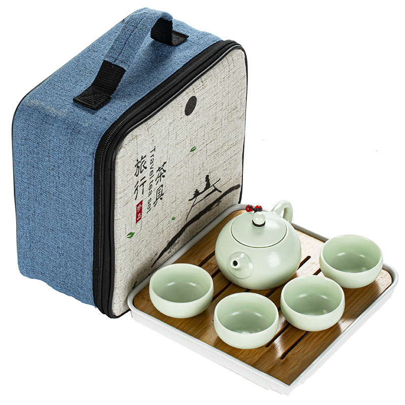 Дорожній керамічний чайний набір, сервіз із підставкою для чайної церемонії на 4 персони