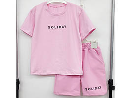 Костюм літній для дівчинки "Soliday", футболка і шорти, фулікра+двохнитка, від 98-104 см до 152-158 см