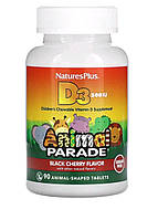 Source of Life, Animal Parade, витамин D3, без сахара, с натуральным вкусом черешни, 500 МЕ, 90 таблеток