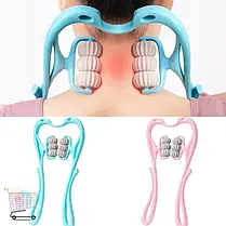 Ручний мультироликовий масажер для шиї та тіла Neck Stretcher з обертовими 360° рельєфними роликами, фото 5