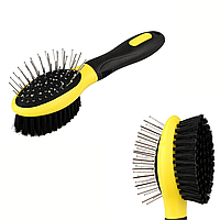 Щітка масажна з ручкою двостороння овальна для собак і котів Bronzedog 17*3,5 см