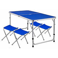 Стол для пикника с 4 стульями Folding Table (60х120 cм) синий