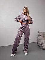 Женский велюровый спортивный костюм тройка кофта на молнии брюки топ мягкий прогулочный из плюшевого велюра OS