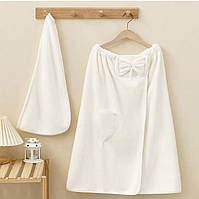 Рушник - халат жіночий + чалма мікрофібра для сауни лазні 145*75 Молочний