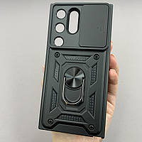 Чехол для Samsung Galaxy S24 Ultra противоударный с подставкой со шторкой на самсунг с24 ультра черный crt