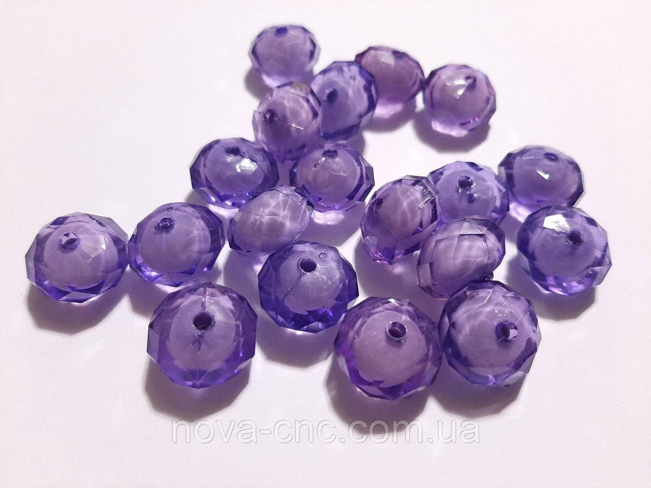 Намистини акрил "Рондель" бузковий з білою серединкою 18 мм 500 грам