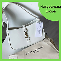 Жіноча сумка багет Yves Saint Laurent Hobo із натуральної шкіри біла YSL на плече