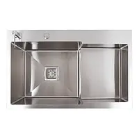 Кухонна мийка Platinum Handmade 78*50С R з нержавіючої сталі 3.0 мм, 78x50x22 см, Квадратний сифон, Сатин