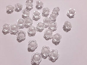 Намистини акрил "квітка" прозора з білою серединкою 12 мм 500 грам