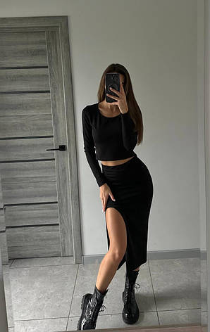 Костюм жіночий (топ і спідниця) щільний рубчик гумка 42-46 "BLABLADRESS", фото 3