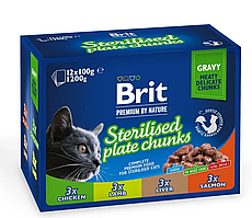 Brit Premium Sterilised Cat pouch 100г *12шт паучи для стерилизованных кошек (ассорти)