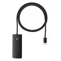 Разветвитель USB-Хаб 4в1: Type-C TO USB 3.0х4+Type-C, док-станция на 1м. Lite Series черный, Baseus WKQX030401
