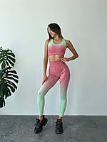 Спортивний костюм (топ та легінси) з ефектом пуш-ап і градієнтом, рожевий з зеленим, розмір L