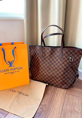 Жіноча сумка тоут Louis Vuitton Neverfull шкіряна коричнева велика