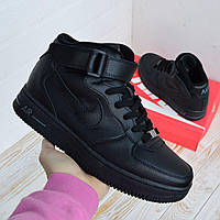 Nike Air Force чорні, термо, шкіра кроссовки найк аир форс
