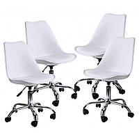 Офисный стул кресло со спинкой на колесиках (Комплект 4 шт.) Bonro B- 487 белый с регулировкой высоты сиденья