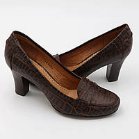 Туфли женские классика кожаные цвет светло коричневый рептилия на каблуку 7 см размер 36.Conni код-(1312)
