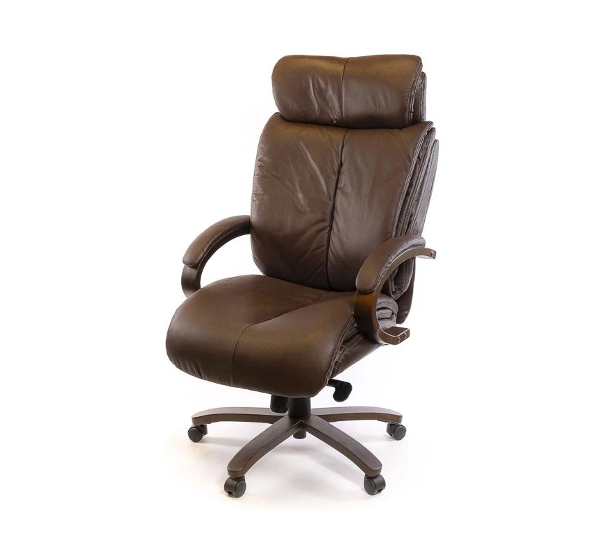 Крісло керівника на колесах Аризона Soft EX MB коричневе з натуральної шкіри та дерева до 120 кг