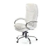 Кресло руководителя на колесах с подлокотниками Валенсия Soft CH MB белое офисное из натуральной кожи до 120кг