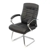 Кресло конференционное на полозьях Атлант CF (XY-7147-G) черное офисное из экокожи с нагрузкой до 120 кг